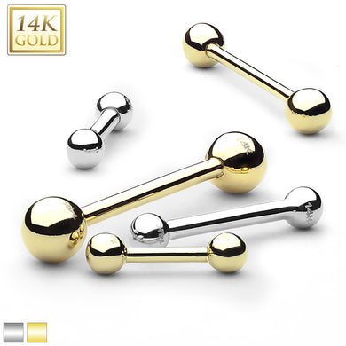 14k Solid yellow/white gold barbell for tongue, ear cartilage, industrial, nipple and more (5MM Balls) **price for one