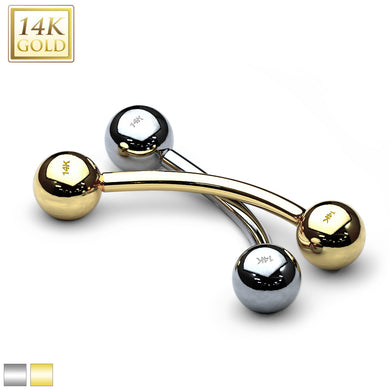14K Solid Yellow/White gold Curved barbell for Eyebrow, Daith and more