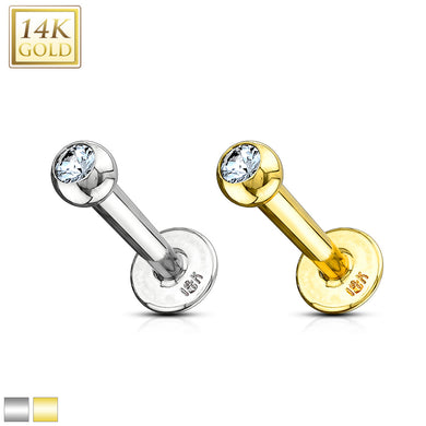 14K Solid Yellow/White gold Labret/Monroe CZ Top ball (3MM Top ball)