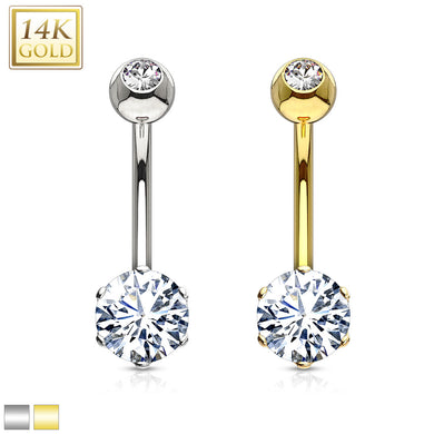 14K Solid Yellow/White gold round 6MM Prong set CZ