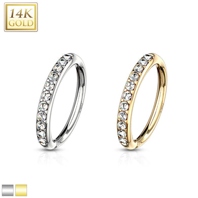 14k white/yellow gold cz paved bendable hoop for nose, ear cartilage and more