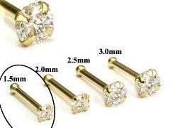14k solid white/yellow gold nose stud in 20G 1.5mm/2.0mm/2.5mm/3.0mm CZ AAA quality