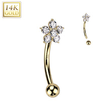 Load image into Gallery viewer, 14K Gold curved bar Flower