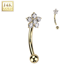 14K Gold curved bar Flower