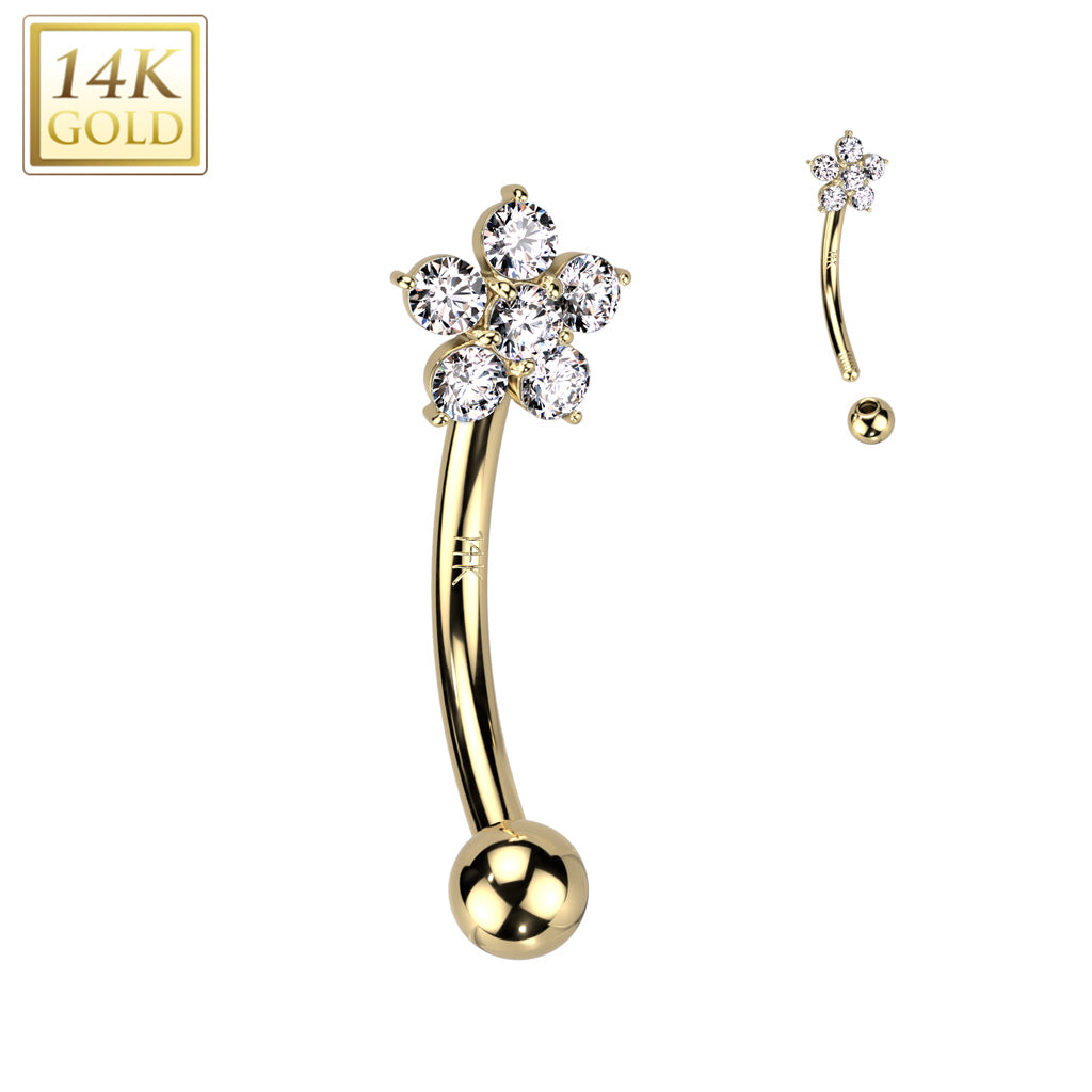 14K Gold curved bar Flower