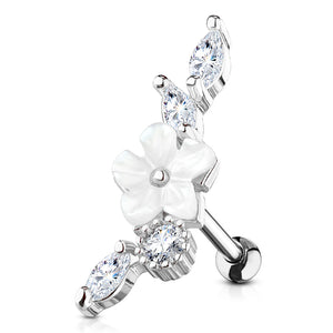 Mother of pearl flower cartilage earring stud