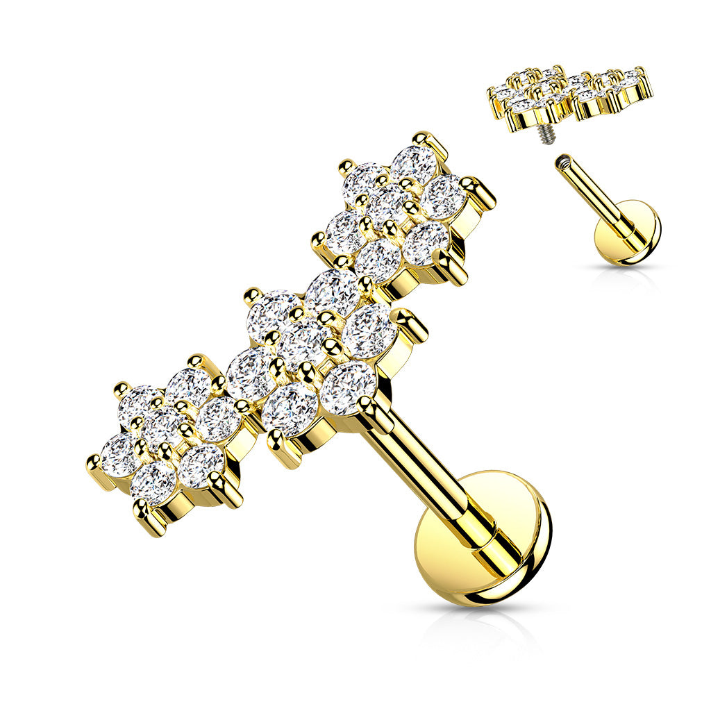 Triple CZ flower cluster cartilage earring stud