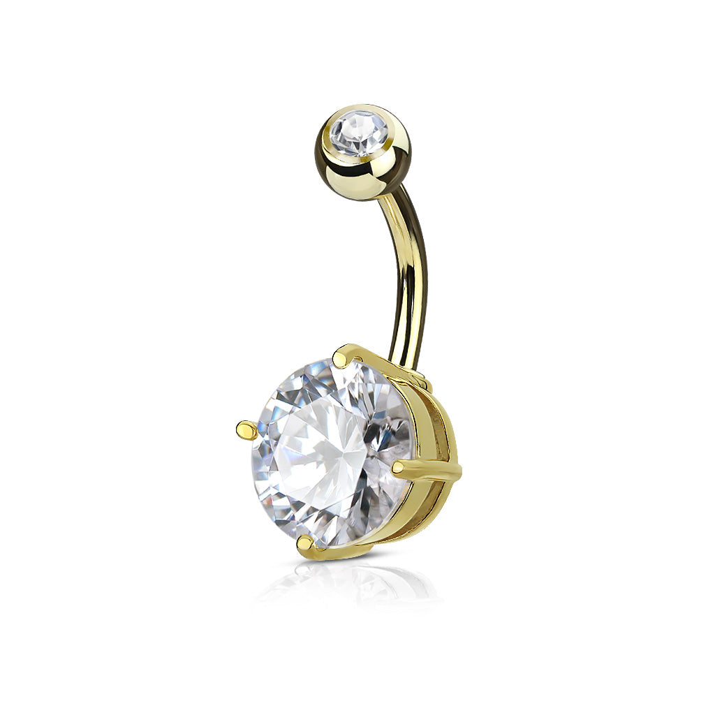 Double gemmed solitaire round belly ring