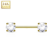 Load image into Gallery viewer, Double Prong Set AAA CZ 14K Gold Nipple Bar (price for one)