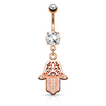 Load image into Gallery viewer, Gem Paved Hamsa Dangle Navel Ring