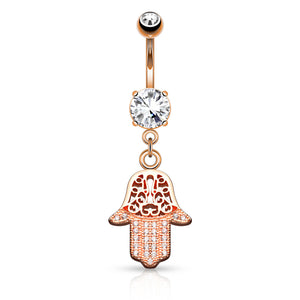 Gem Paved Hamsa Dangle Navel Ring